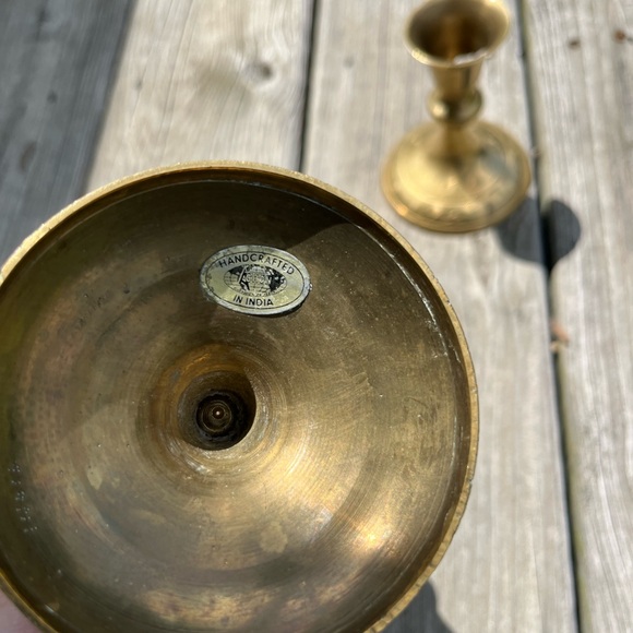 Pair of Elegant Brass Candle Holders - Picture 3 of 4